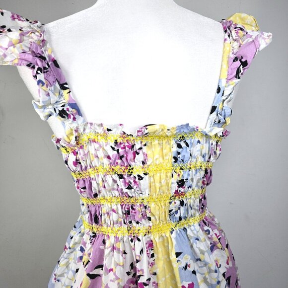 French Connection Blue White Smoched Floral Ruched Mini Dress - Picture 8 of 11